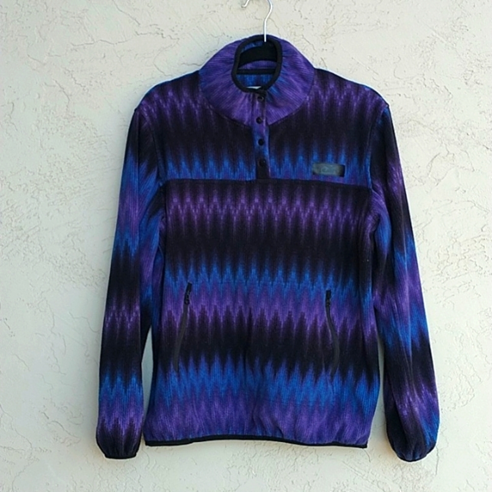 KAVU Aztec Print Fleece Snap Button Sweater Size L